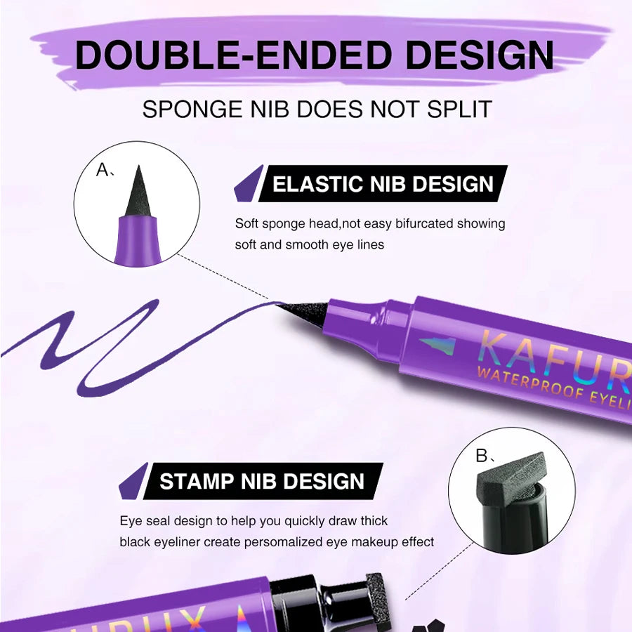 Double-Ended Stamp Eyeliner Pen | Waterproof Liquid Liner in Black, Purple & Blue
