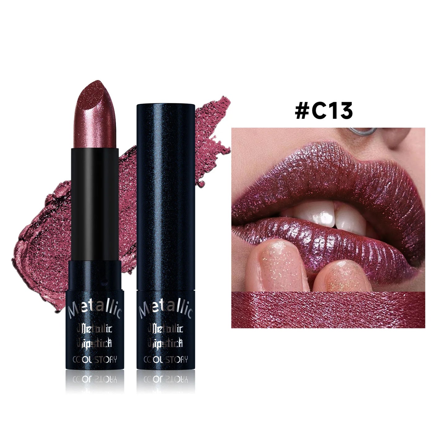 Metallic Glitter Lipstick | Diamond Pearlescent Finish | 15 Shades