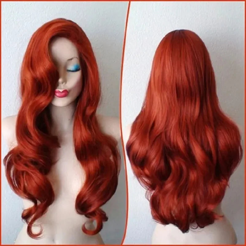 Copper Red Wavy Wig - Glamorous Long Cosplay Hair for Retro Queens