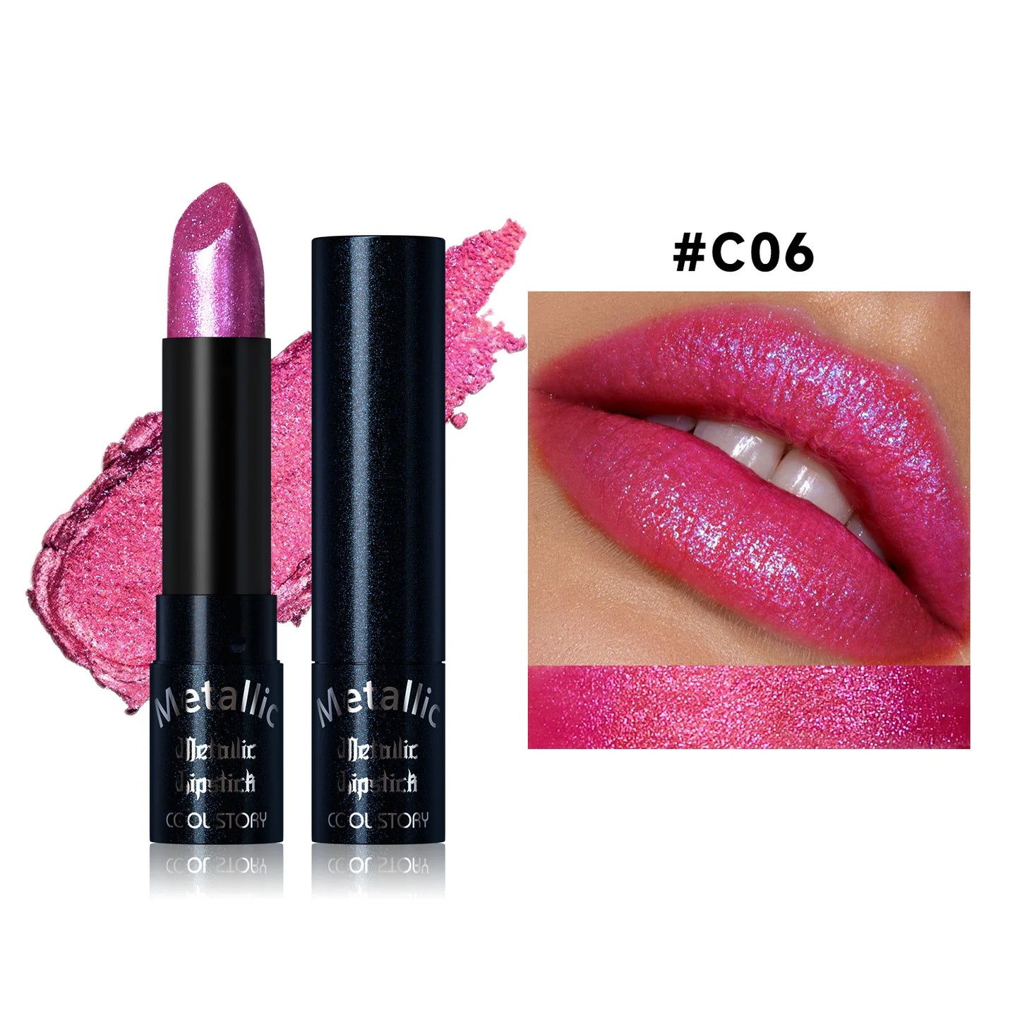 Metallic Glitter Lipstick | Diamond Pearlescent Finish | 15 Shades