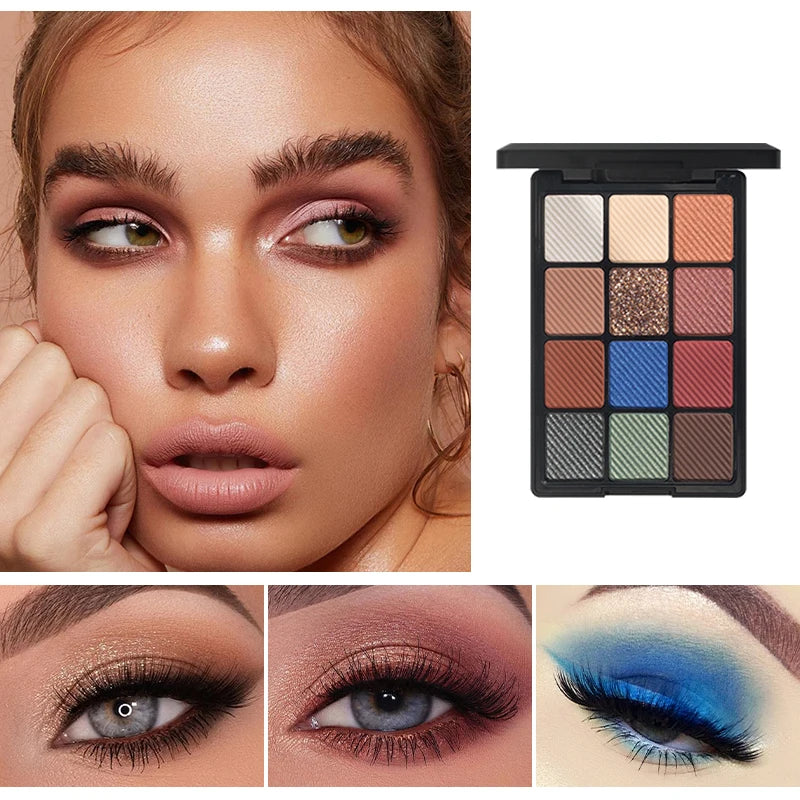 12-Color Glitter Eyeshadow Palette | Diamond Metal & Matte Shades