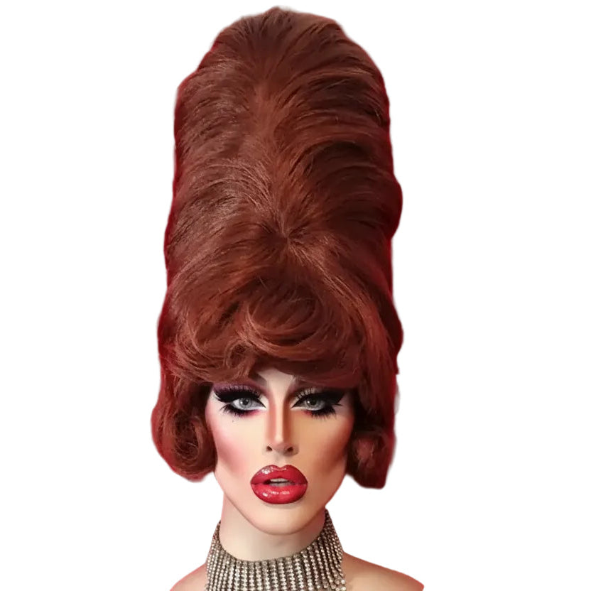 Beehive 1960s Drag Queen Wig | 26"+ Kinky Curly with Bangs | 250% Density