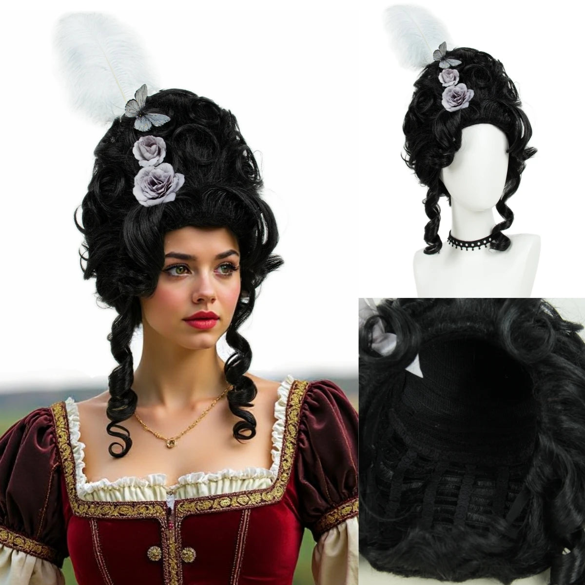 Baroque Rococo Style Costume Wig – Black, Gray, Pink, or Blonde