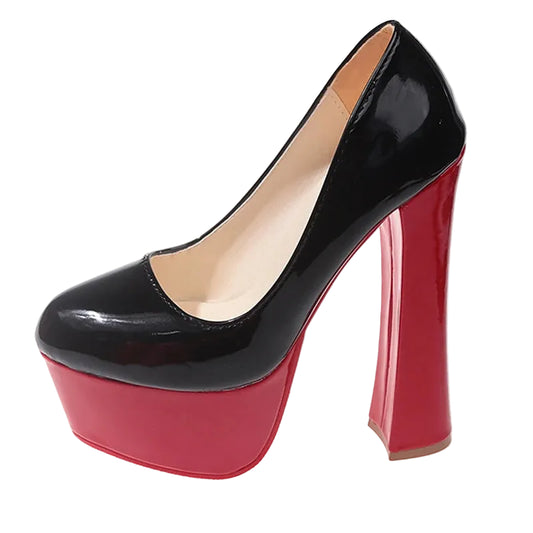 16.5cm Chunky Platform Pump – Color Block Drag Heels | Sizes EU 35–50