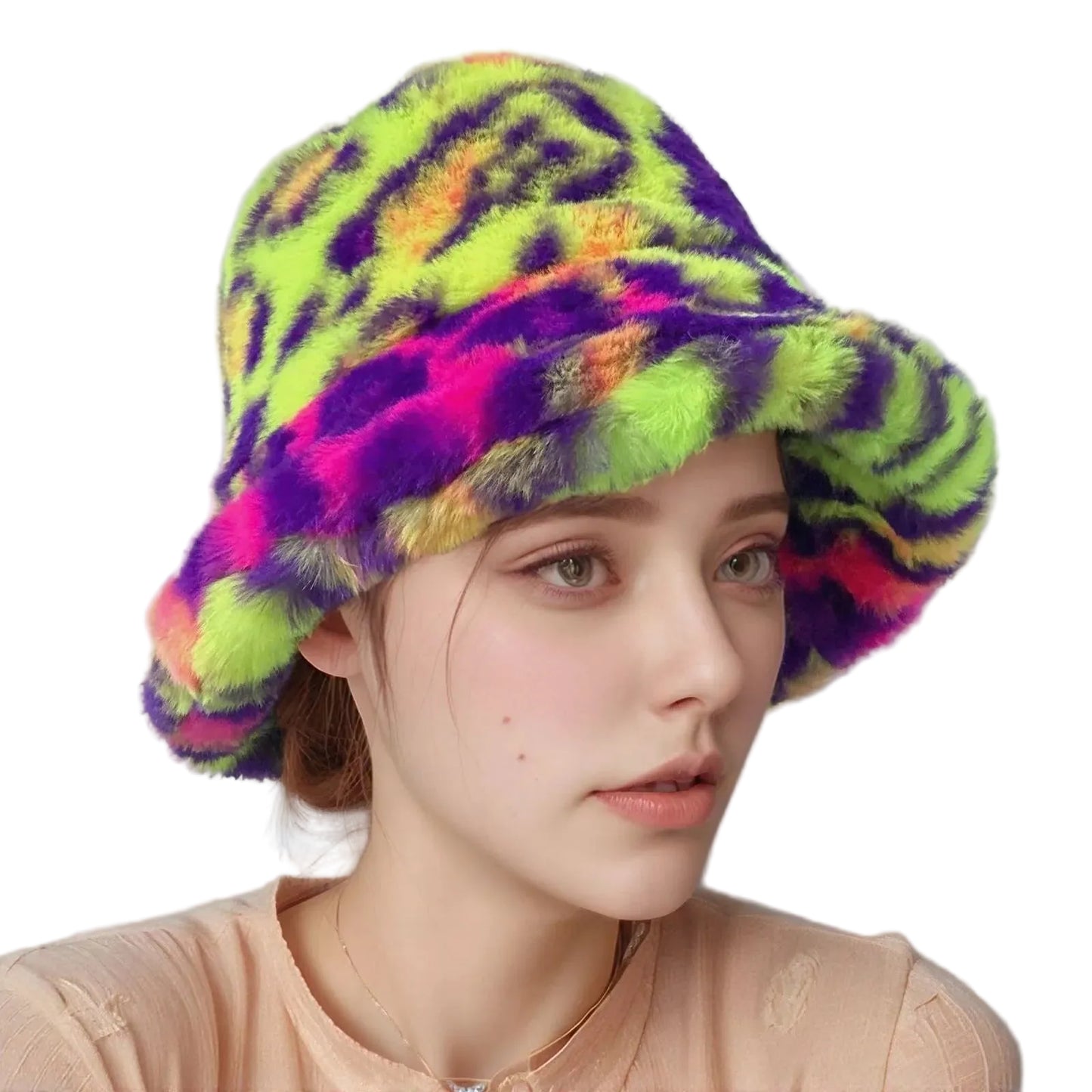 Bold Faux Fur Bucket Hat | Neon, Multi & Rainbow | Pride, Drag & Festival | One Size (58–60cm)