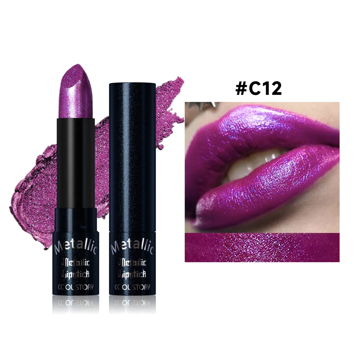 Metallic Glitter Lipstick | Diamond Pearlescent Finish | 15 Shades
