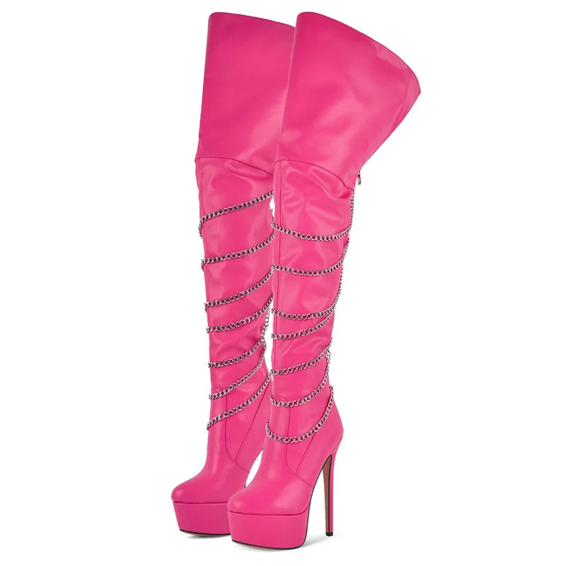 Chain Platform Over-the-Knee Boots – Thigh-High Stiletto Boots for Drag Queens