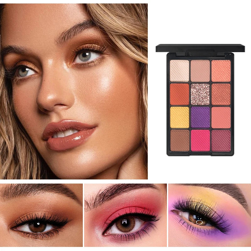 12-Color Glitter Eyeshadow Palette | Diamond Metal & Matte Shades