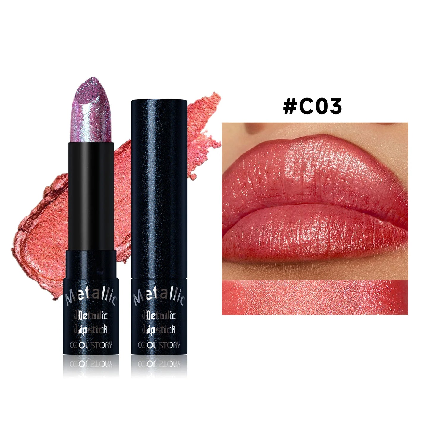 Metallic Glitter Lipstick | Diamond Pearlescent Finish | 15 Shades