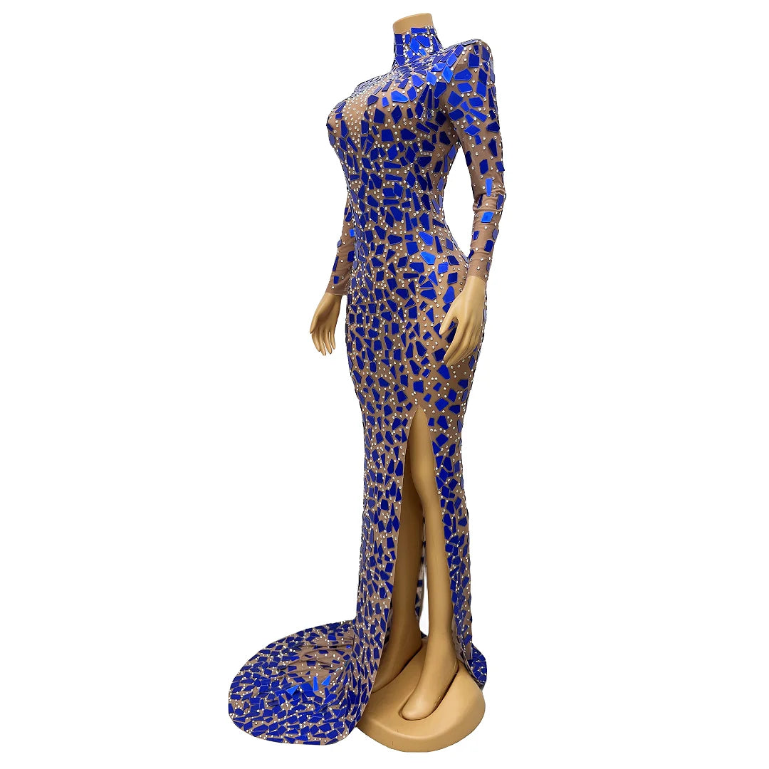Glitterati Goddess: Blue Rhinestones High Neck Drag Extravaganza