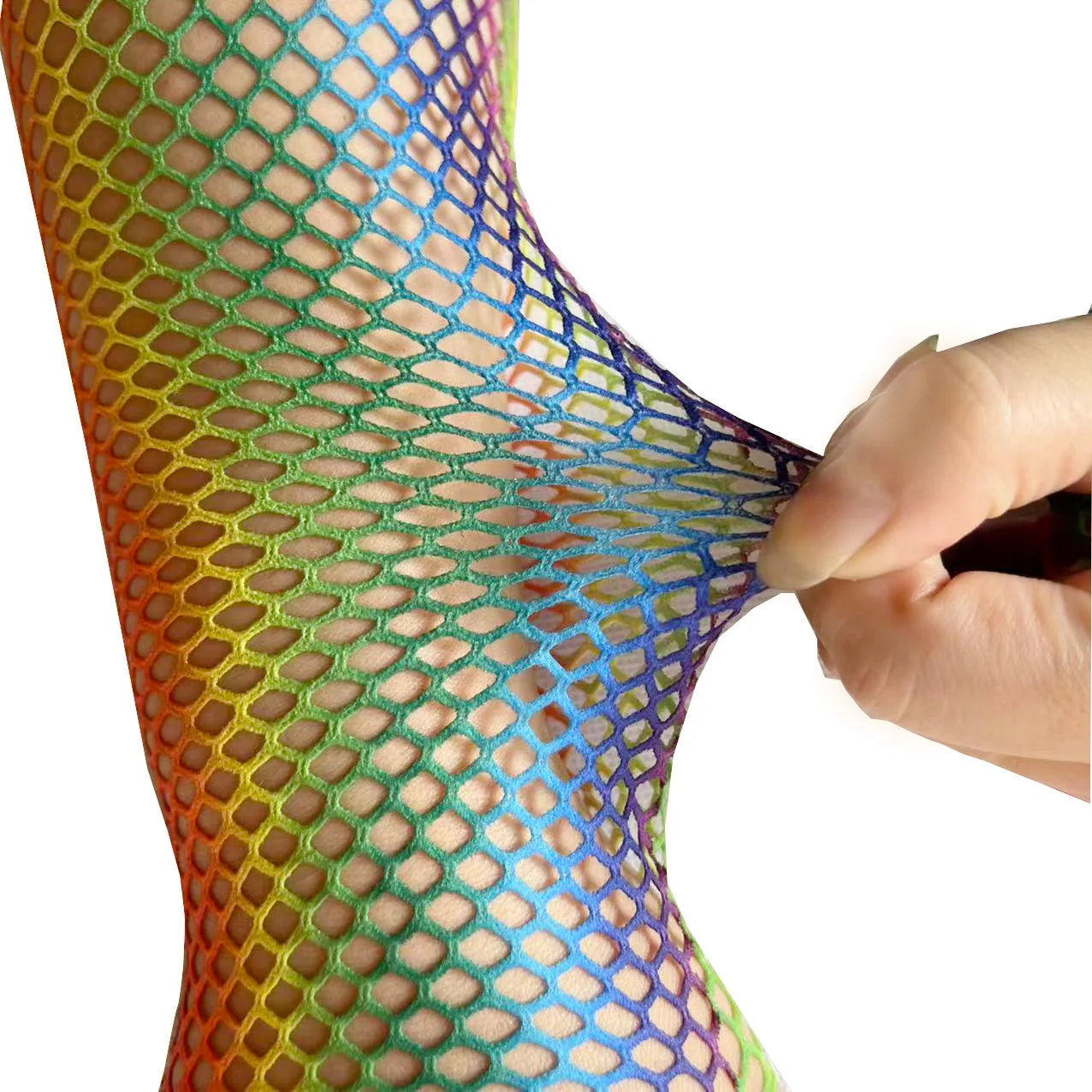 Rainbow Fishnet Elbow Gloves | Half-Finger Net Gloves | Pride, Drag & Festival Accessory