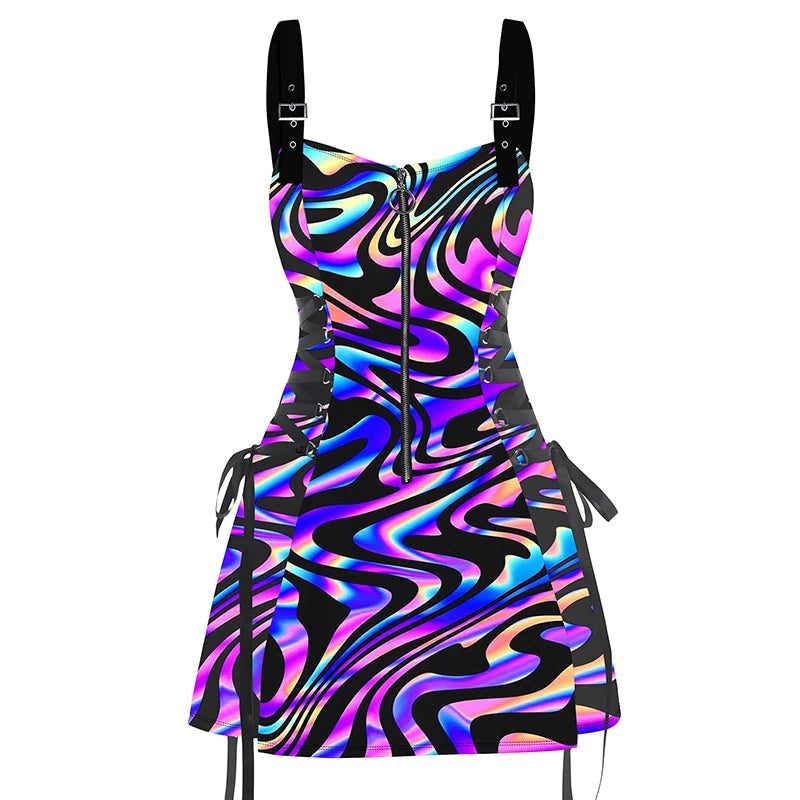 Rainbow Graphic Festival Dress & Shirt | O-Ring Zipper Adjustable Strap | Pride & Music Festival | S–XXL