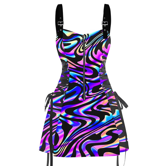 Rainbow Graphic Festival Dress & Shirt | O-Ring Zipper Adjustable Strap | Pride & Music Festival | S–XXL