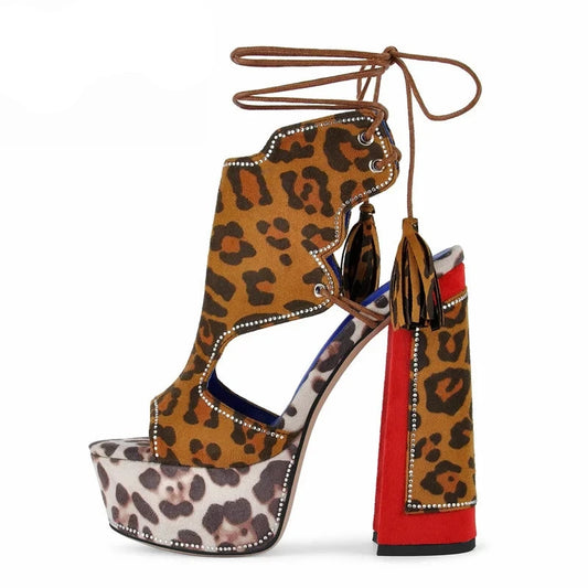 Leopard Rhinestone Platform Sandals