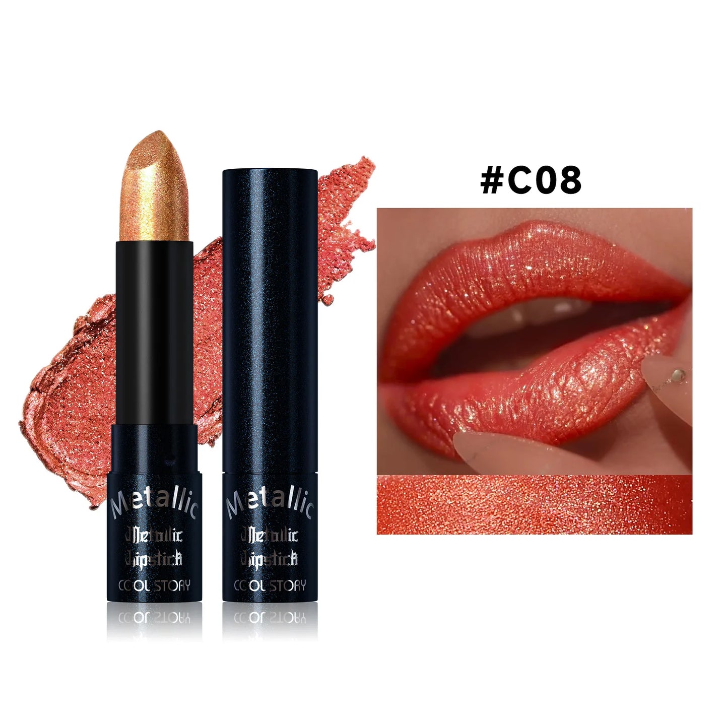 Metallic Glitter Lipstick | Diamond Pearlescent Finish | 15 Shades