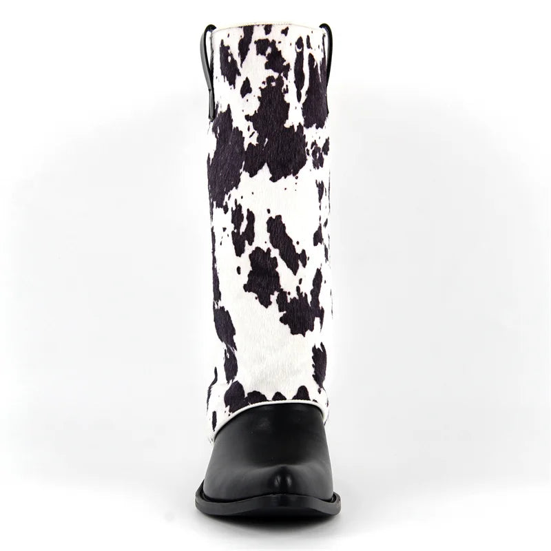 Moo'd for Drama Cow Print Boots – Campy Drag Queen Cowgirl Boots