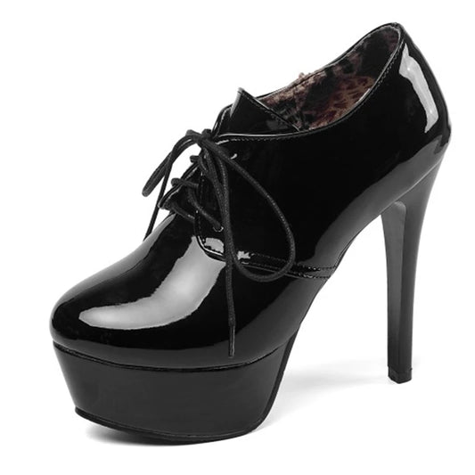 Fierce Patent Platform Pumps – Drag Queen Lace-Up Stiletto Heels