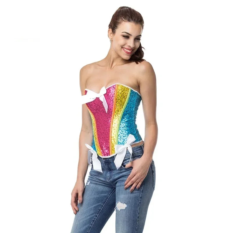 Rainbow Color-Block Sequin Corset – Drag Queen Burlesque Bustier