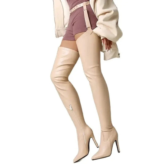 Over-the-Top Thigh-High Stiletto Boots | Red · Black · Beige