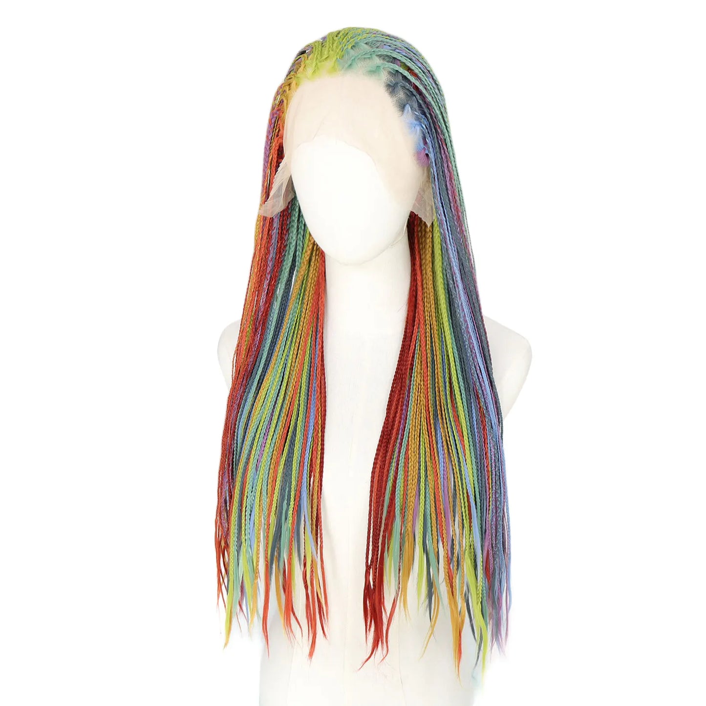 Rainbow Box Braid Lace Front Wig | 26" Cornrow Crochet Braids | 13x3 Swiss Lace | Pride & Drag