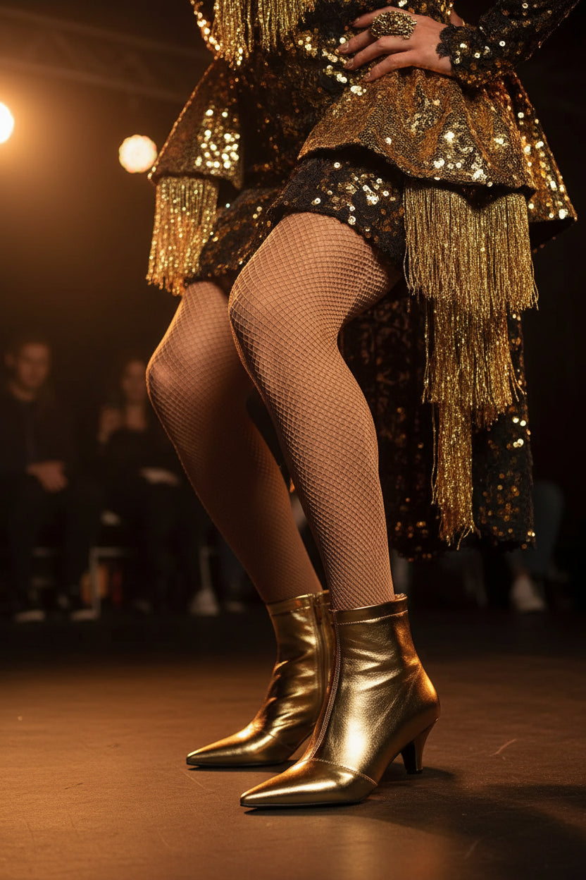 Glamour Kitten Heels – Metallic Drag Queen Ankle Booties