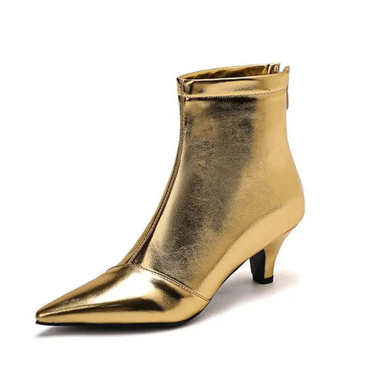 Glamour Kitten Heels – Metallic Drag Queen Ankle Booties