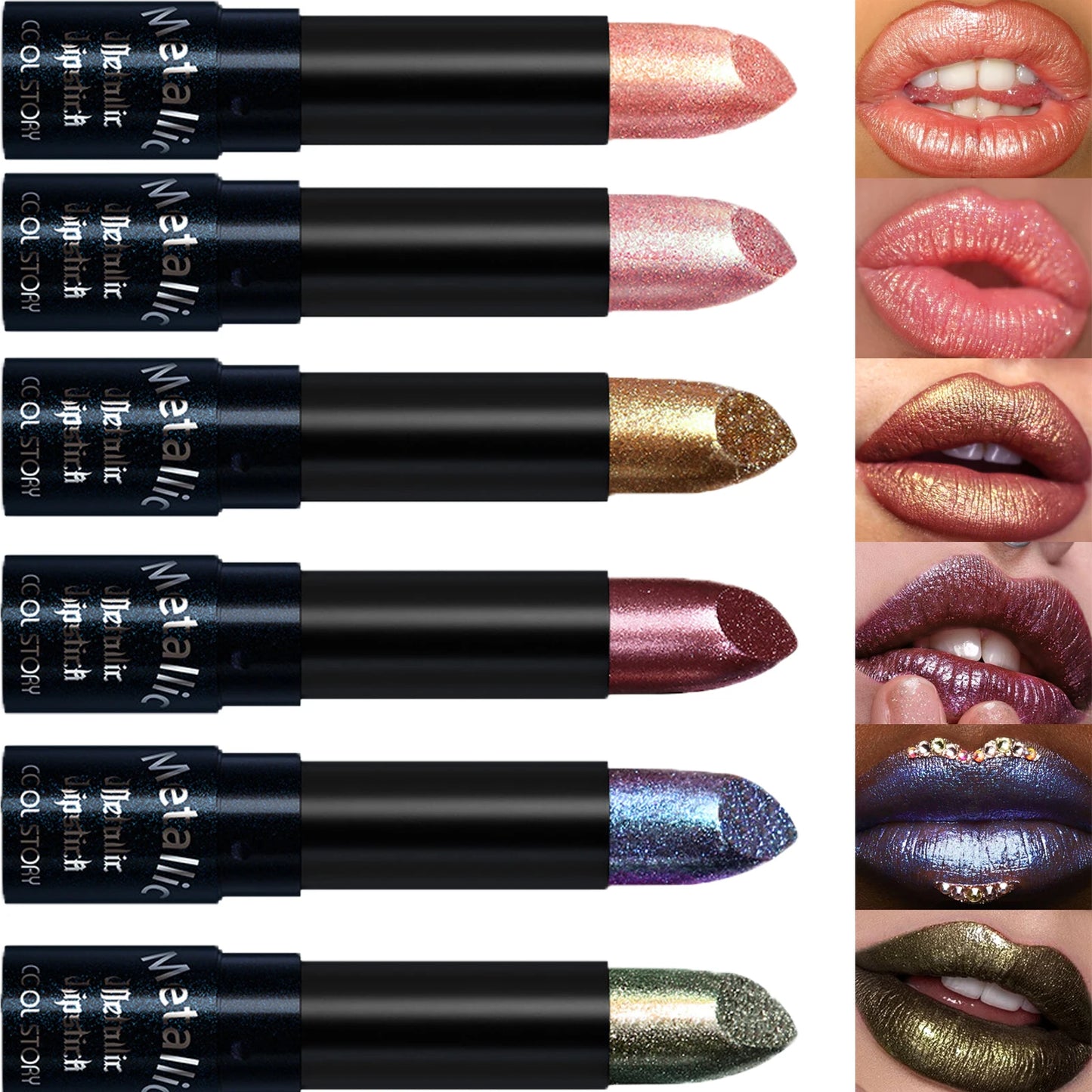 Metallic Glitter Lipstick | Diamond Pearlescent Finish | 15 Shades