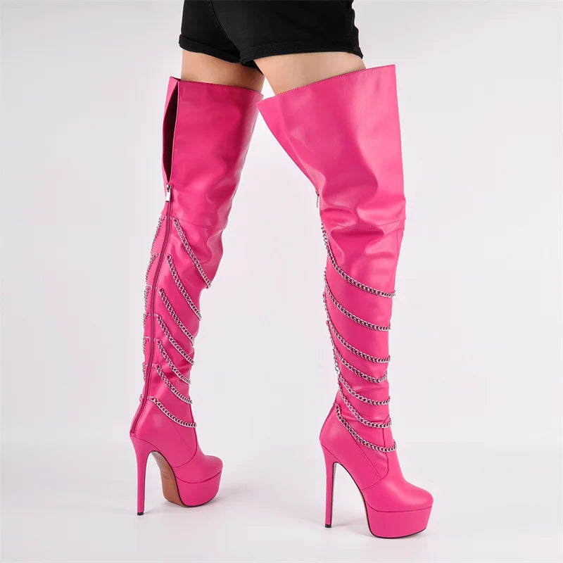 Chain Platform Over-the-Knee Boots – Thigh-High Stiletto Boots for Drag Queens