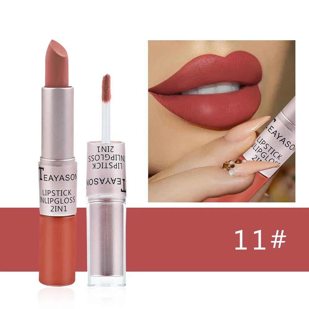 2-in-1 Velvet Matte Lipstick & Lip Gloss | Waterproof, Long-Lasting
