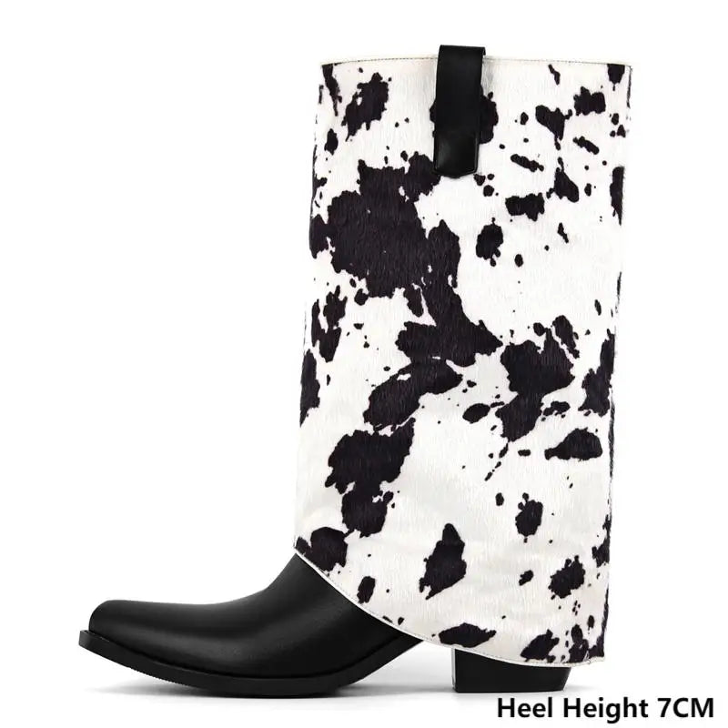 Moo'd for Drama Cow Print Boots – Campy Drag Queen Cowgirl Boots