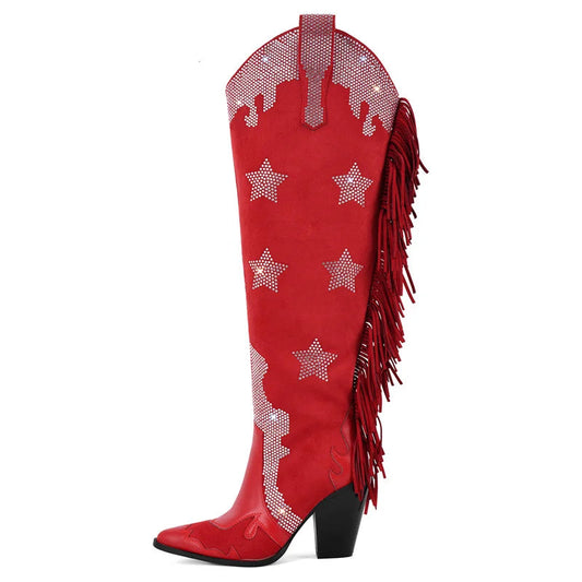 Starlust Fringe Fire Boots – Glitter Rodeo Drag Queen Boots
