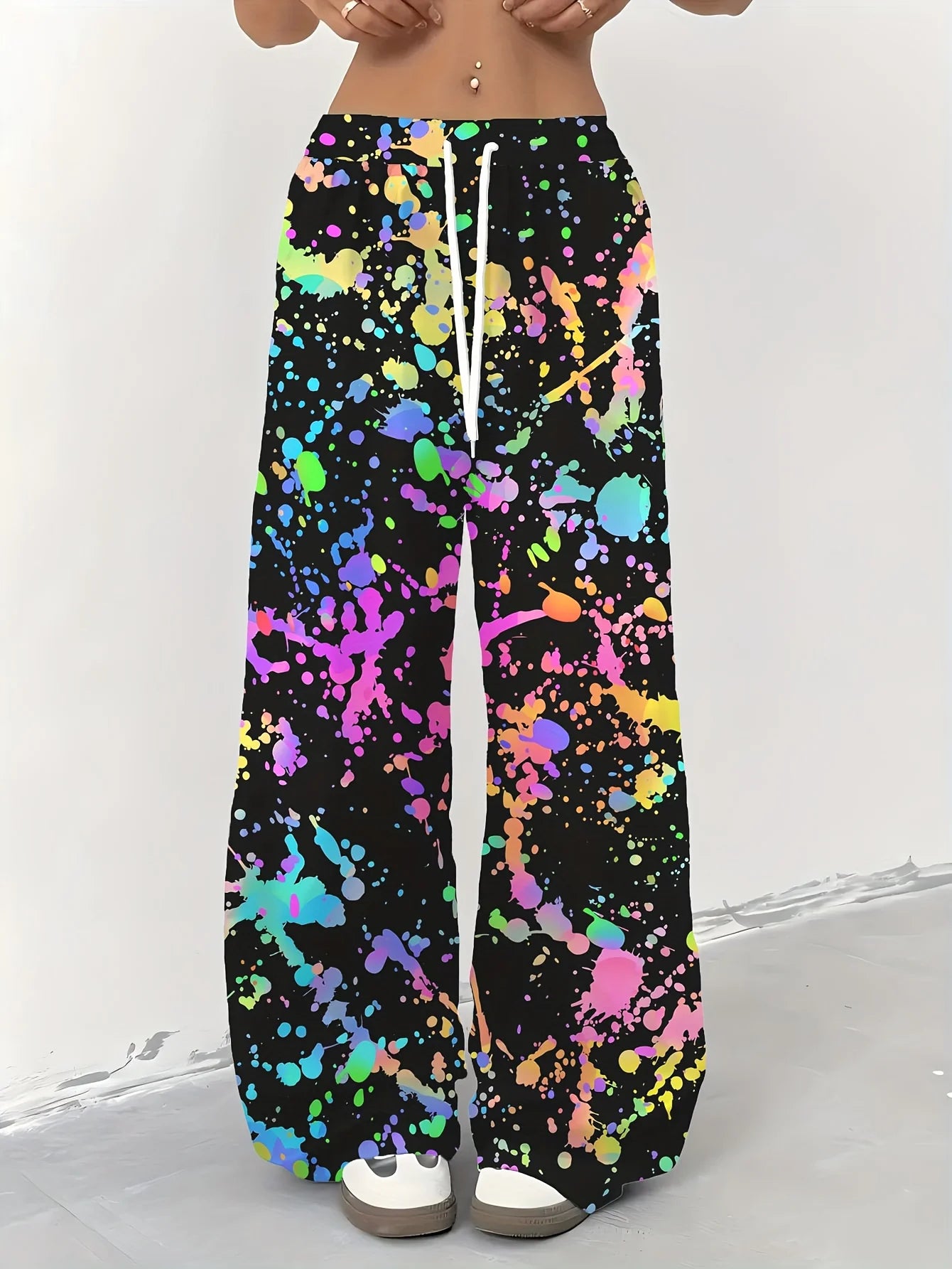 Rainbow Paint Splatter Pride Pants | Wide-Leg Festival Trousers