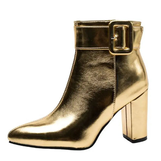 Metallic Buckle Ankle Boots | Gold · Silver