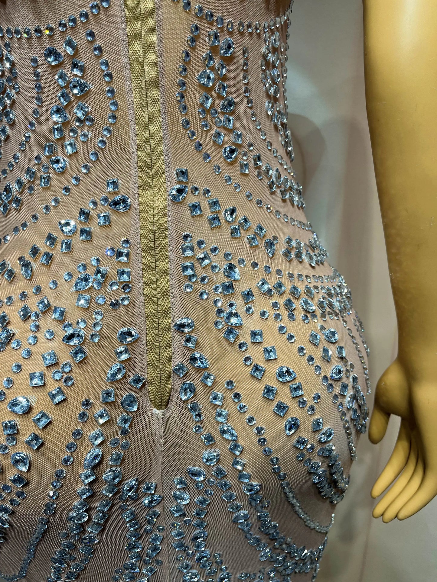 Glitz & Glamour Extravaganza: Bedazzled Crystal Fringe Stretch Dress