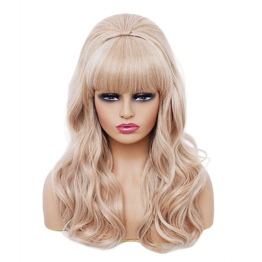 Glamour Goddess Long Blonde Wavy Wig with Bangs – 26" Synthetic Drag Essential