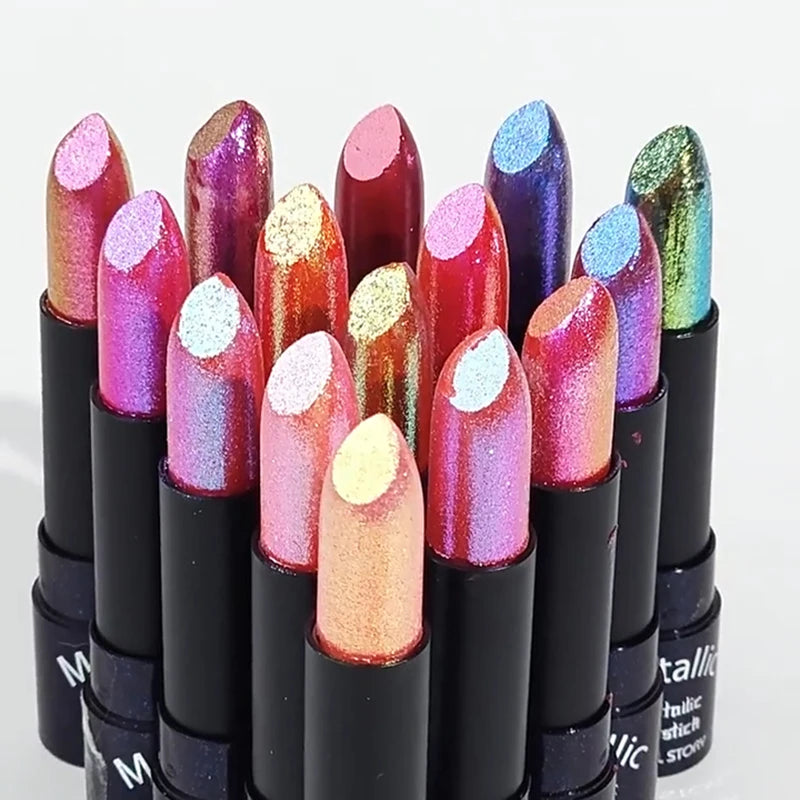 Metallic Glitter Lipstick | Diamond Pearlescent Finish | 15 Shades