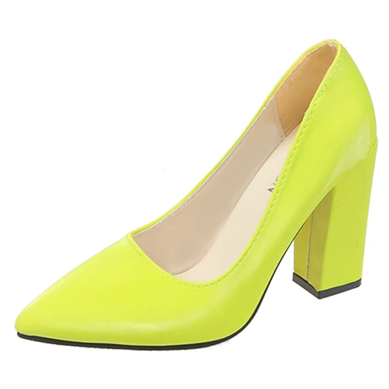 10cm Square Heel Pump – Patent Leather Pointed Toe | 12 Colors | US 9–19