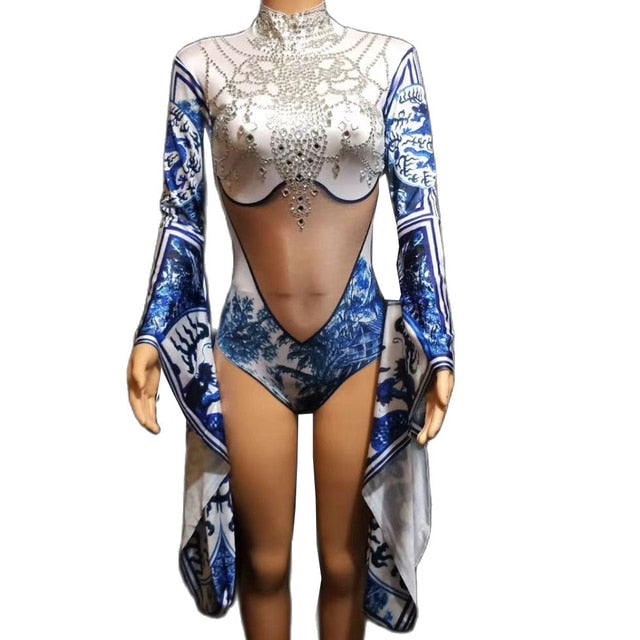 Glitzernder Strass-Jumpsuit Für Damen – Drag Queen & Bühnenoutfit, Stretch, Einteilig, Mit Kristallen