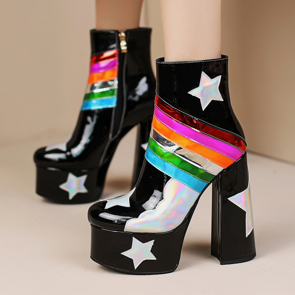 Super High Rainbow Platform Boots