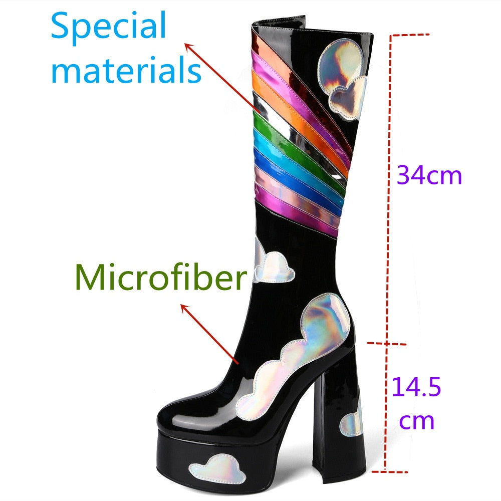 Knee High Rainbow Platform Boots