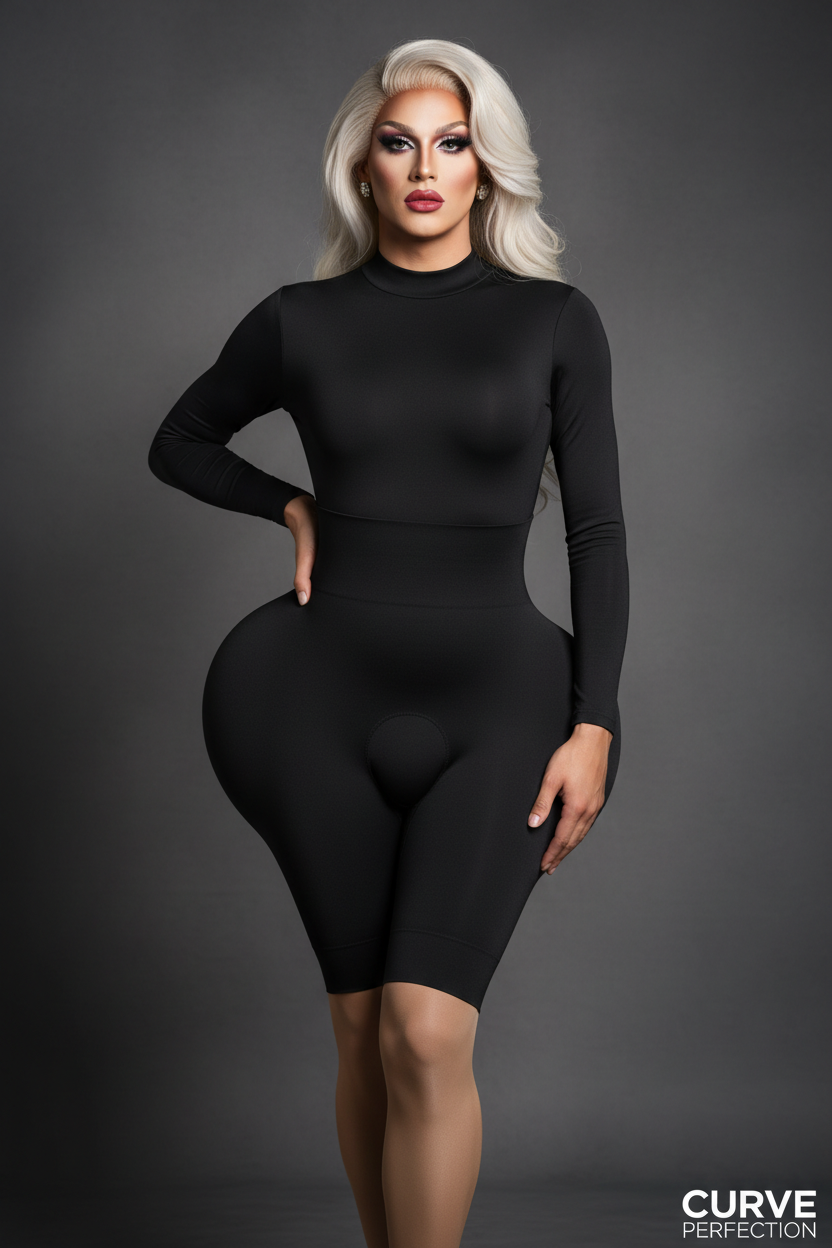 Drag queen in black body shaper bodysuit - Image 3