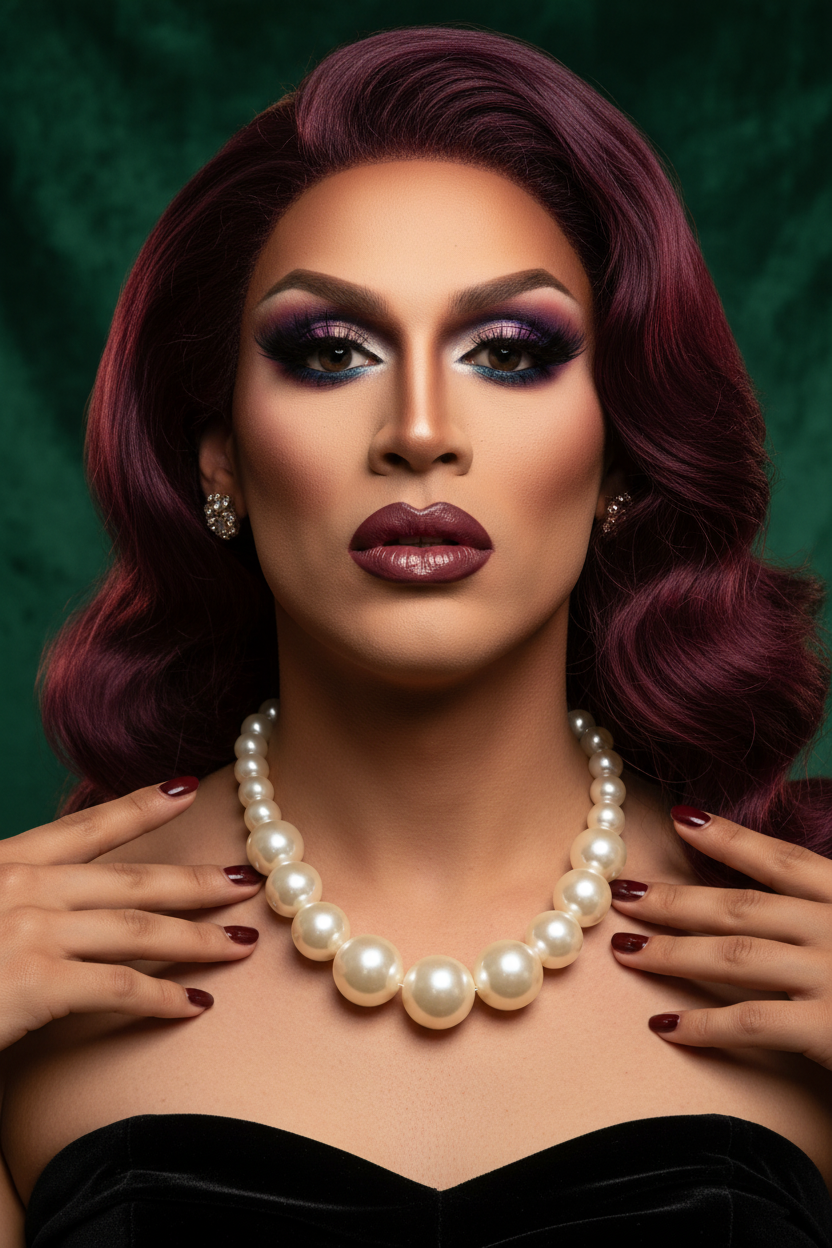 Editorial Lifestyle - Drag Queen with Pearl Choker Close-up