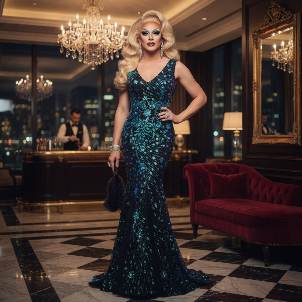 Teal & Black Peacock Queen Sequin Mermaid Gown – Born to Steal the Crown