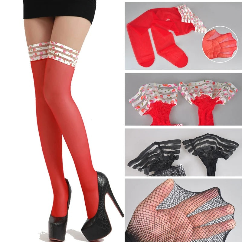 Jue Cee Fishnet Thigh High Stockings – Red Hot & Ready to Slay 🔥