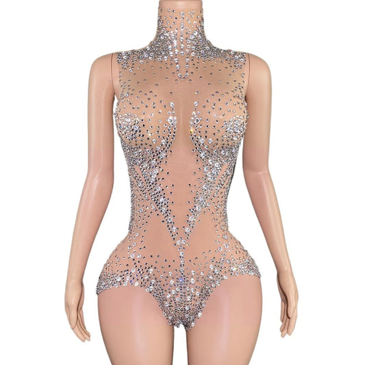 SLAY THE STAGE! ✨ Dazzling Rhinestone Illusion Jumpsuit - The Ultimate Drag Queen Glamour!
