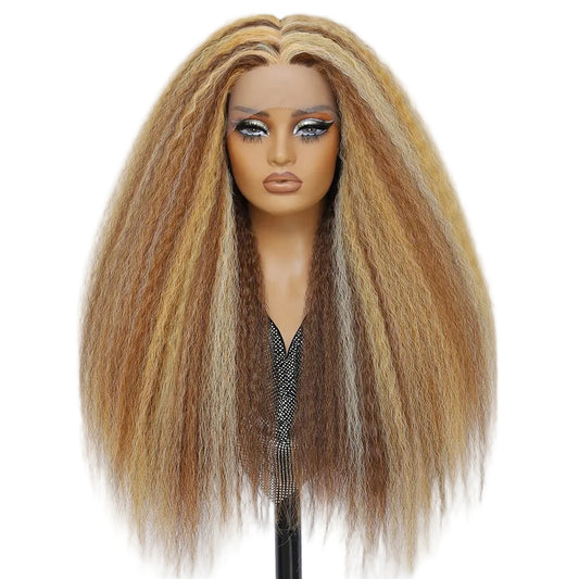 Fierce Diva Waves: 28-Inch Crimped Lace Front Wig in Blonde Ombre or Brown