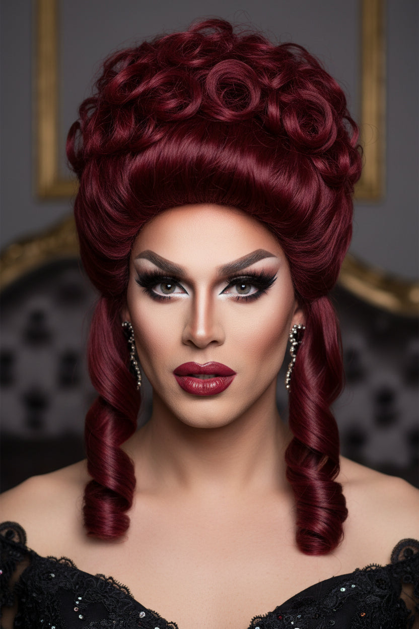 Red Curly Drag Wig – 16" Voluminous Curls for Queens