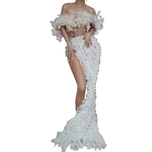 Drag Queen White Off-Shoulder Gown
