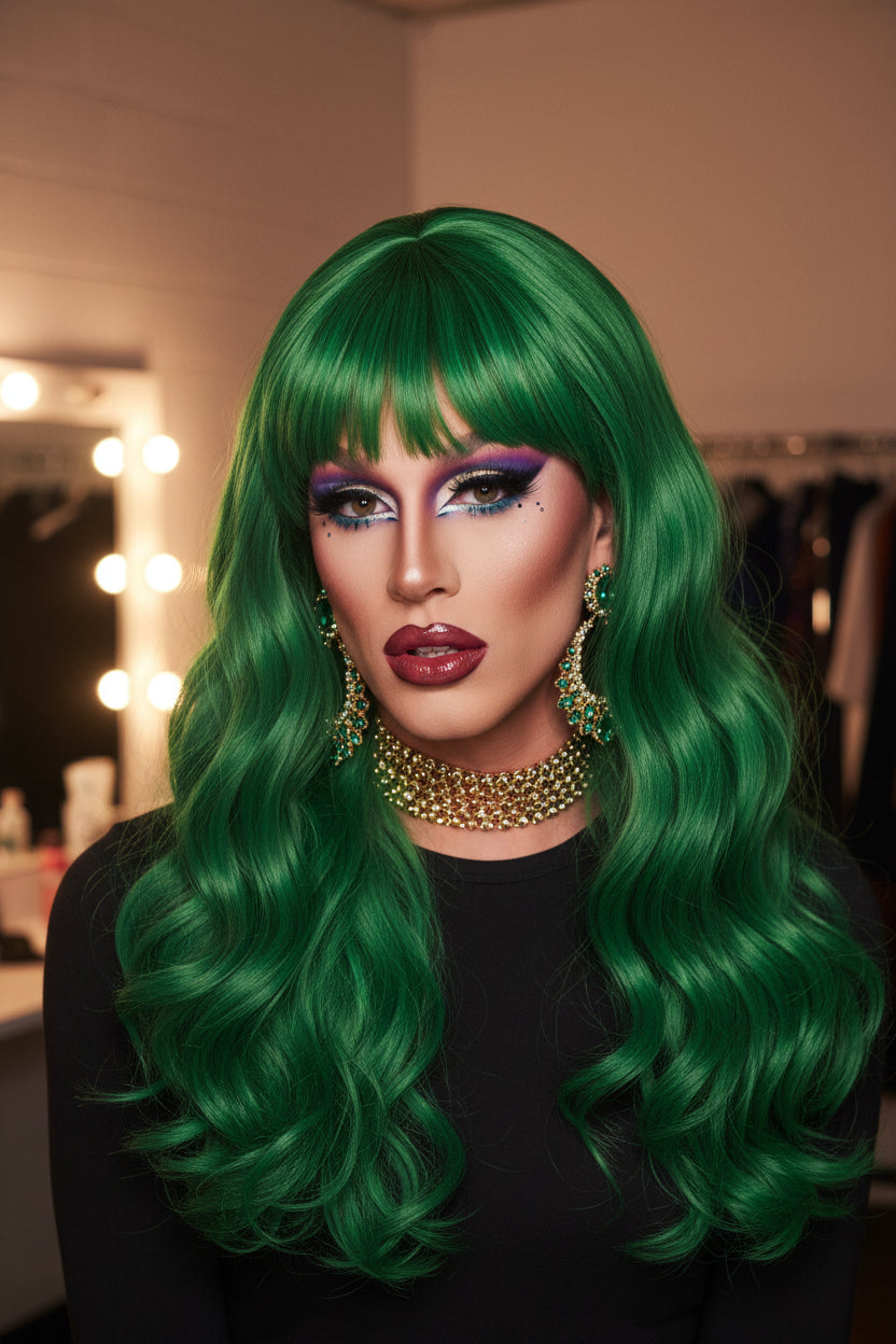Miss Sublime Green Curly Wig – 26" Stage-Ready Glamour