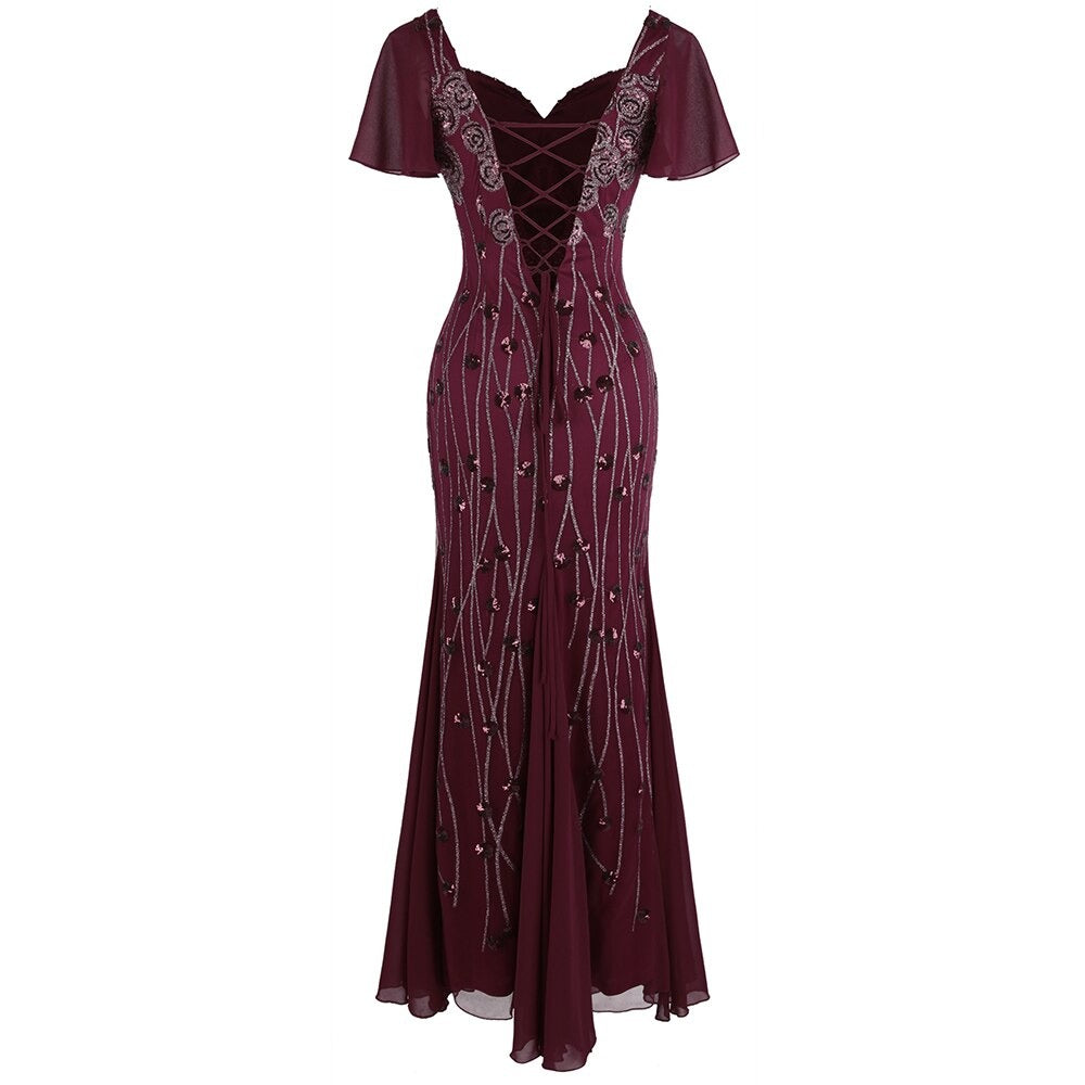 Lady Lace Sequin Long Dress